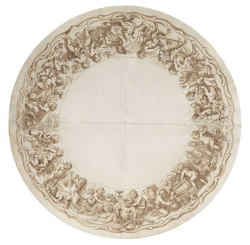 Studio per il bordo di un piatto decorativo con raffigurazione di un baccanale per bambini - King Baudouin Foundation